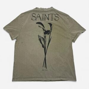 ASOS Design Saints Graphic T-Shirt Olive Green Acid Wash L